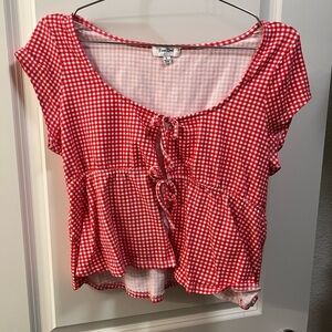 Red Gingham Tie-Front Blouse